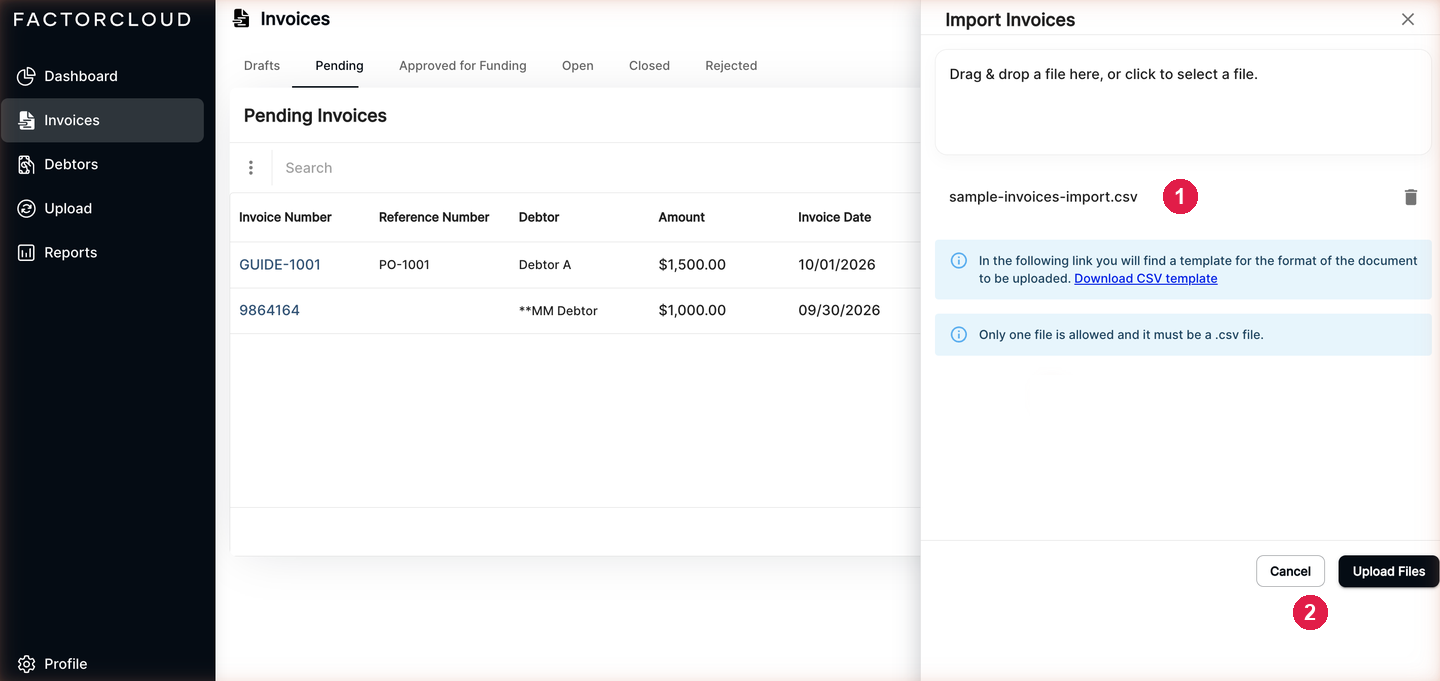A CSV file ready to upload