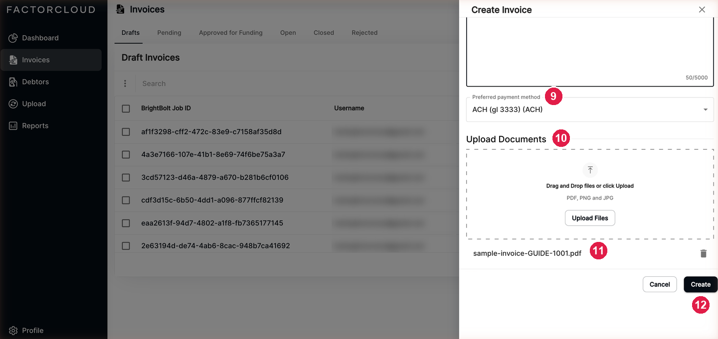 Create Invoice, bottom of the form