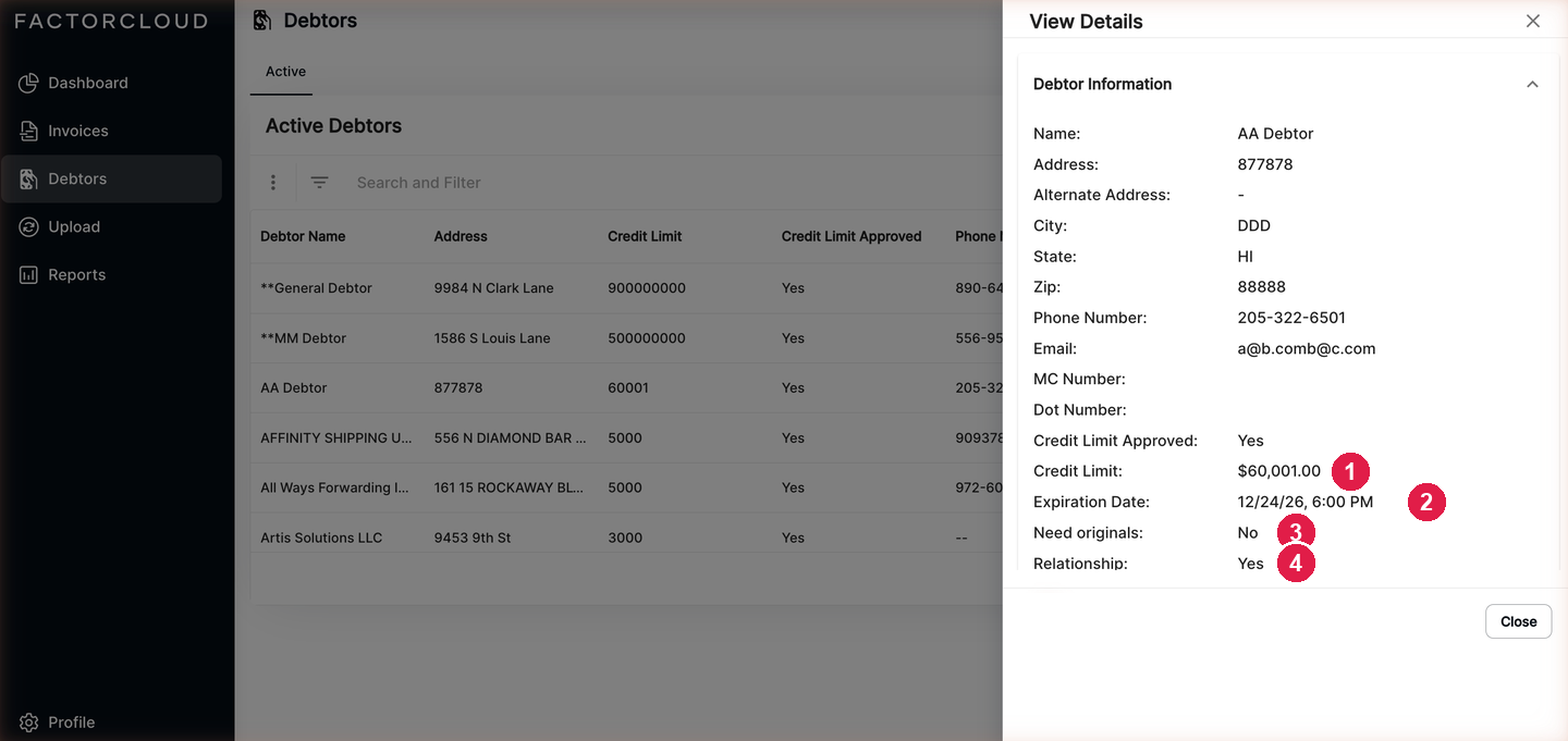 View Details for a debtor