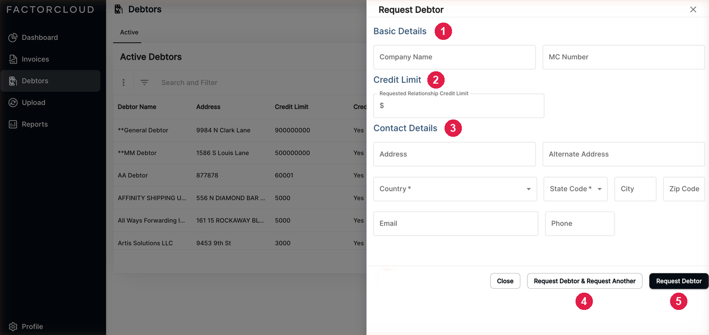 The Request Debtor form