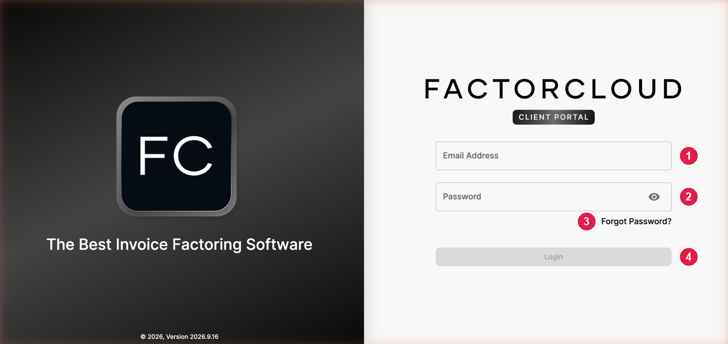 The client portal login page