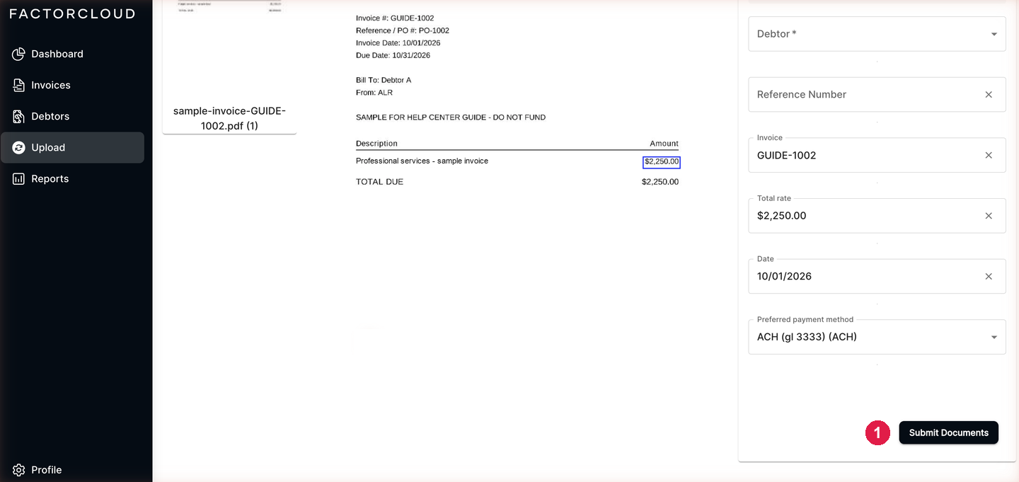 Submit Documents at the bottom of the Preview